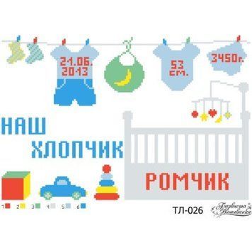 Схема картины Метрика мальчика &laquo;Кроватка&raquo; для вышивки бисером на ткани ТЛ026ан3322 ТЛ026ан3322 фото