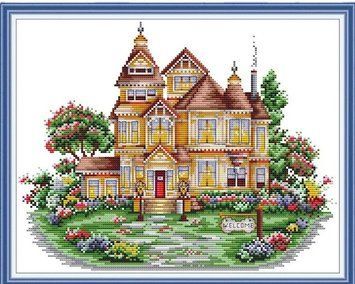 Вилла с садом Набор для вышивания крестом с печатной схемой на ткани Joy Sunday FA405 FA405JS фото