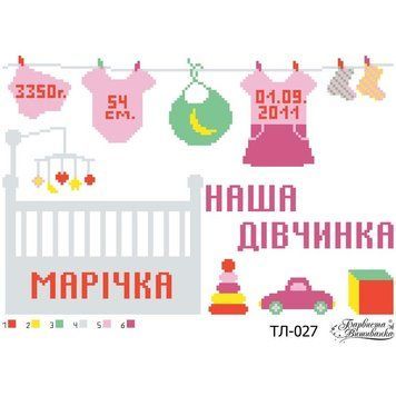 Схема картины Метрика девочки &laquo;Кроватка&raquo; для вышивки бисером на ткани ТЛ027ан3322 ТЛ027ан3322 фото