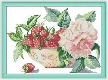 Клубника с розой Набор для вышивания крестом с печатной схемой на ткани Joy Sunday J182 J182JS фото