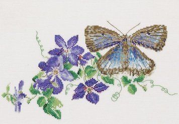 Набор для вышивки крестом Butterfly-Clematis Linen Thea Gouverneur 438 gouverneur_438 фото