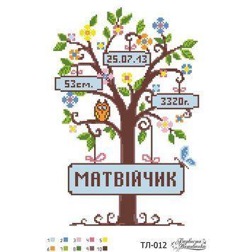 Схема картины Метрика мальчика &laquo;Деревце&raquo; для вышивки бисером на ткани ТЛ012пн2233 ТЛ012пн2233 фото
